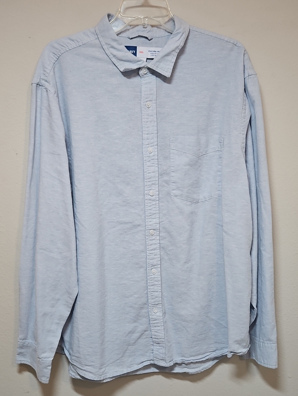 Old Navy XXL Light Blue Linen Button-Up Shirt - Casual Long Sleeve